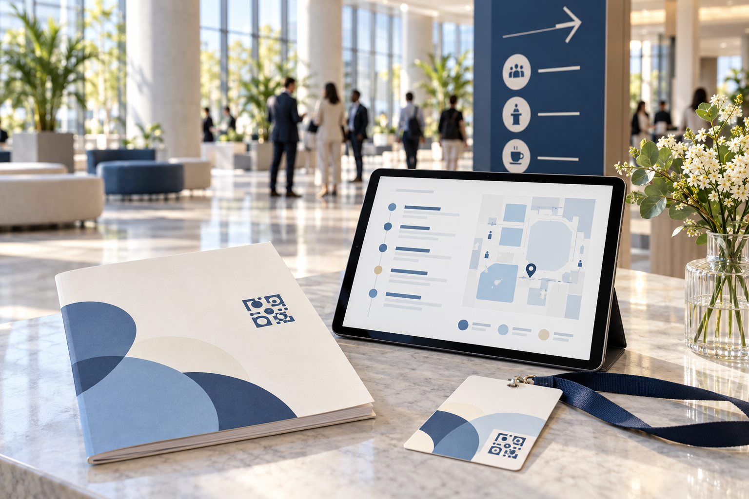 Illustrative conference schedule and QR sign use case